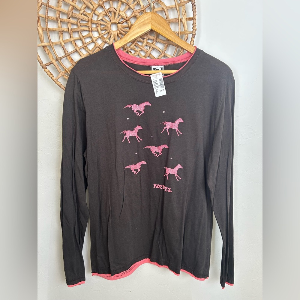 Rockies Black Brown and Pink Horse Long Sleeve Tee